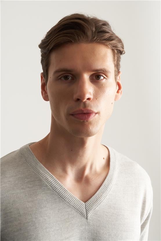 Çetinkaya Mentality 3176 V Yaka Triko Basic A Gri