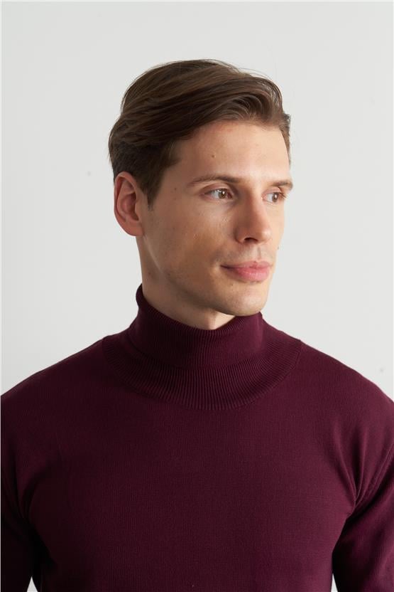 Çetinkaya Mentality 3177 Balıkçı Yaka Basic Triko Mürdüm