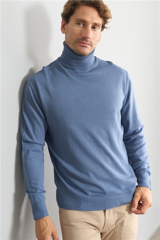 Çetinkaya Mentality 3177 Balıkçı Yaka Indigo Triko