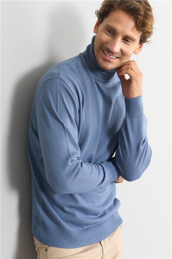 Çetinkaya Mentality 3177 Balıkçı Yaka Indigo Triko