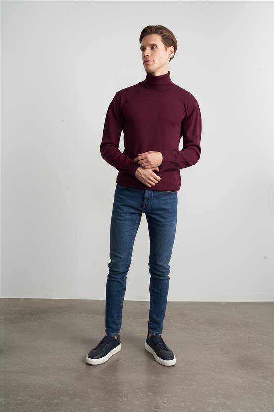 Çetinkaya Mentality 3177 Balıkçı Yaka Basic Triko Mürdüm