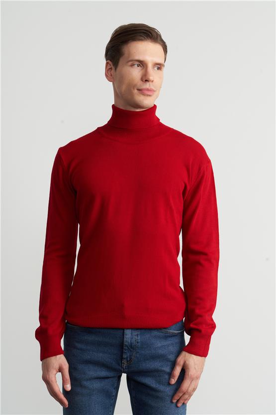 Çetinkaya Mentality 3177 Erkek Tam Balıkçı Yaka Kırmızı Triko