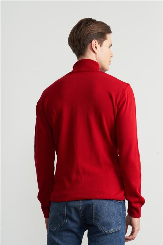Çetinkaya Mentality 3177 Erkek Tam Balıkçı Yaka Kırmızı Triko
