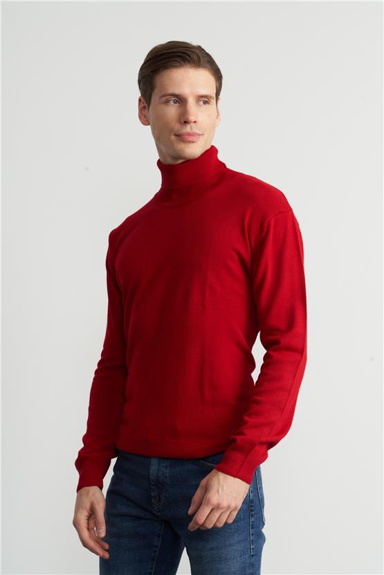 Çetinkaya Mentality 3177 Erkek Tam Balıkçı Yaka Kırmızı Triko
