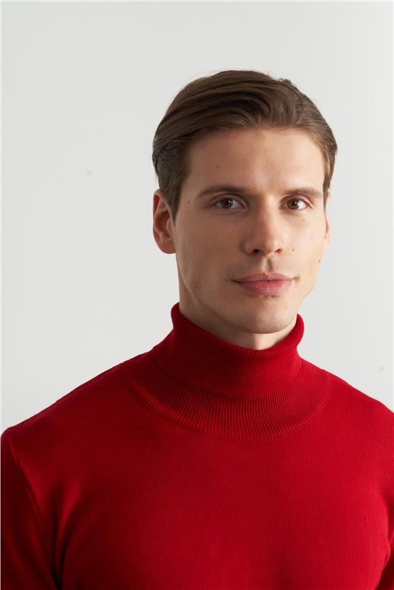 Çetinkaya Mentality 3177 Erkek Tam Balıkçı Yaka Kırmızı Triko