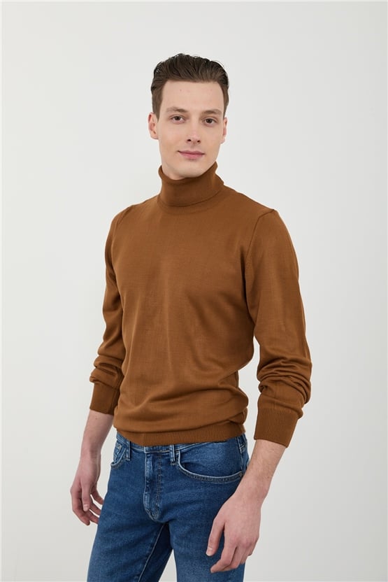 Çetinkaya Mentality 3177 Tam Balıkçı Yaka Kahve Triko