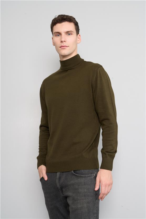 Çetinkaya Mentality 3178 Erkek Yarım Balıkçı Triko Koyu Haki