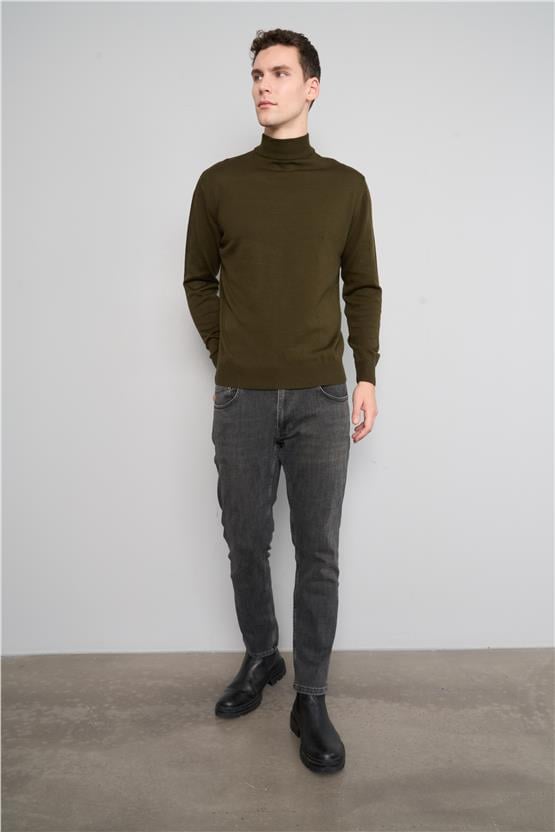 Çetinkaya Mentality 3178 Erkek Yarım Balıkçı Triko Koyu Haki