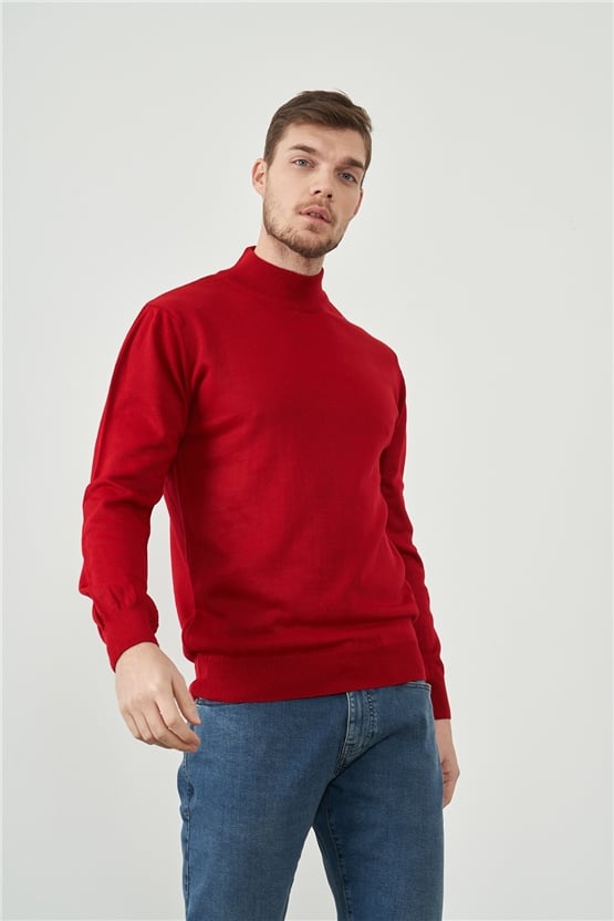 Çetinkaya Mentality 3178 Yarım Balıkçı Yaka Erkek Kırmızı Triko