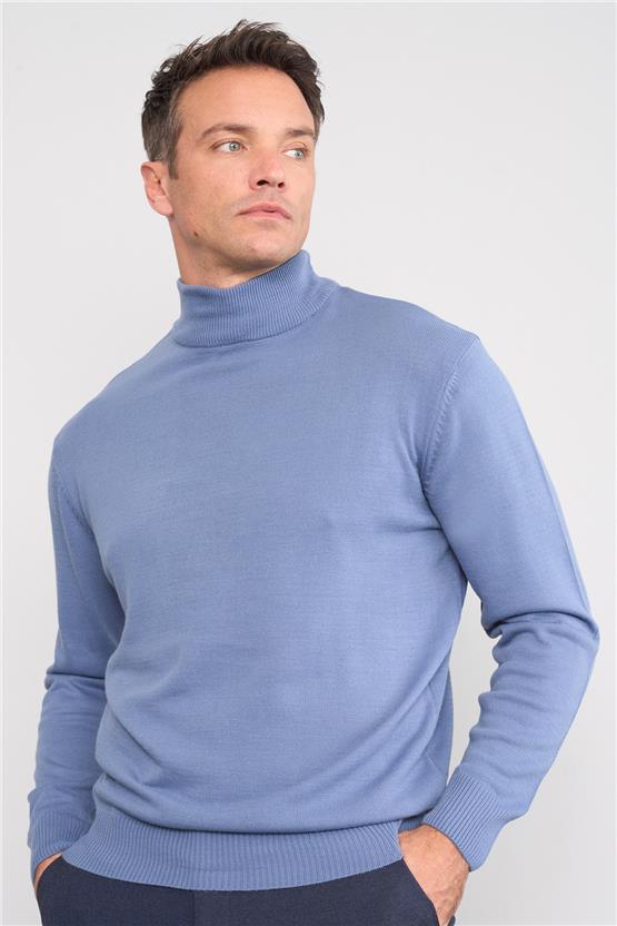 Çetinkaya Mentality 3178 Yarım Balıkçı Yaka İndigo Triko