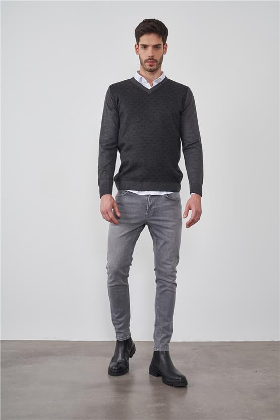 Çetinkaya Mentality 3201 V Yaka Antrasit Triko