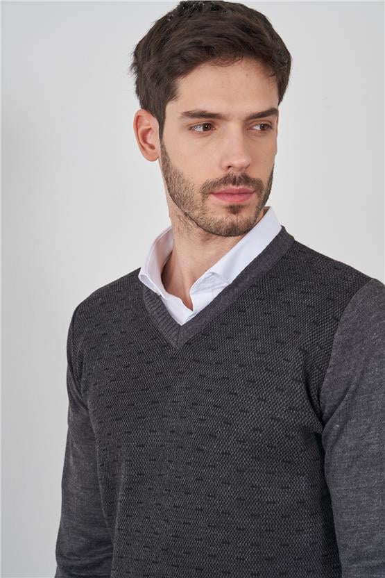 Çetinkaya Mentality 3201 V Yaka Antrasit Triko