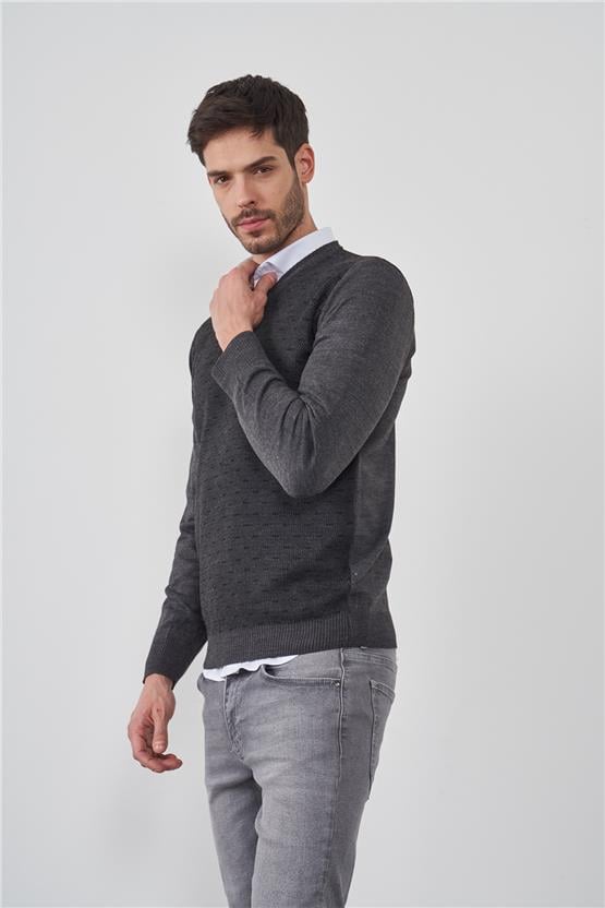 Çetinkaya Mentality 3201 V Yaka Antrasit Triko