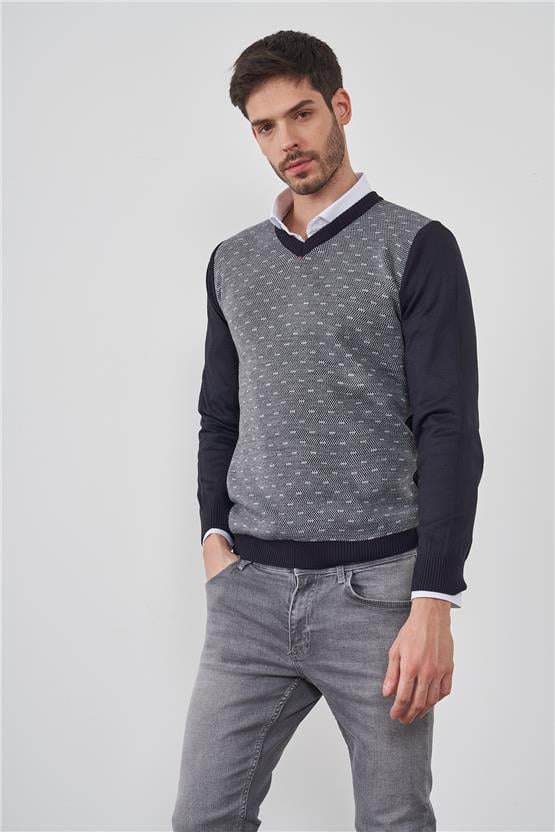 Çetinkaya Mentality 3201 V Yaka Lacivert Triko