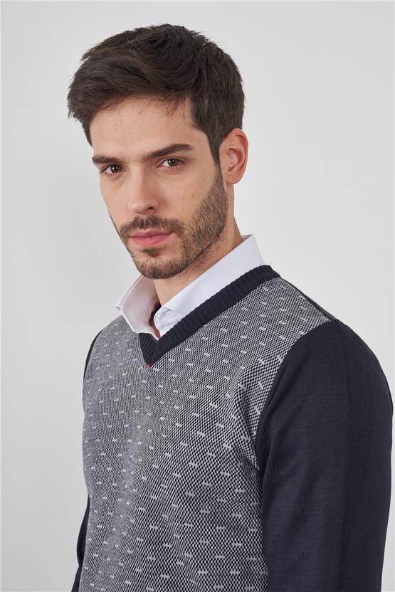 Çetinkaya Mentality 3201 V Yaka Lacivert Triko