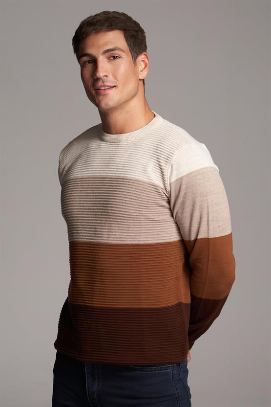 Çetinkaya Mentality 3228 Bisiklet Yaka Regular Triko Kahverengi