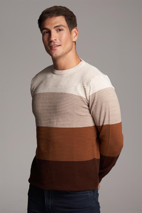 Çetinkaya Mentality 3228 Bisiklet Yaka Regular Triko Taş