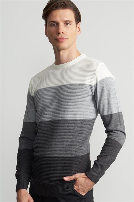 Çetinkaya Mentality 3228 Bisiklet Yaka Regular Triko Antrasitmelanj