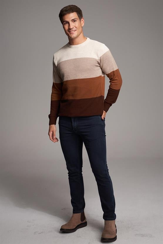 Çetinkaya Mentality 3228 Bisiklet Yaka Regular Triko Kahverengi