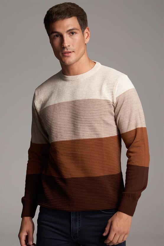 Çetinkaya Mentality 3228 Bisiklet Yaka Regular Triko Kahverengi