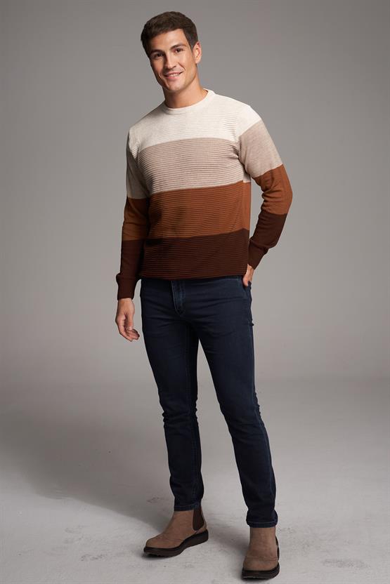 Çetinkaya Mentality 3228 Bisiklet Yaka Regular Triko Taş