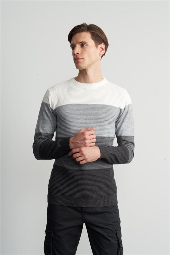 Çetinkaya Mentality 3228 Bisiklet Yaka Regular Triko Antrasitmelanj