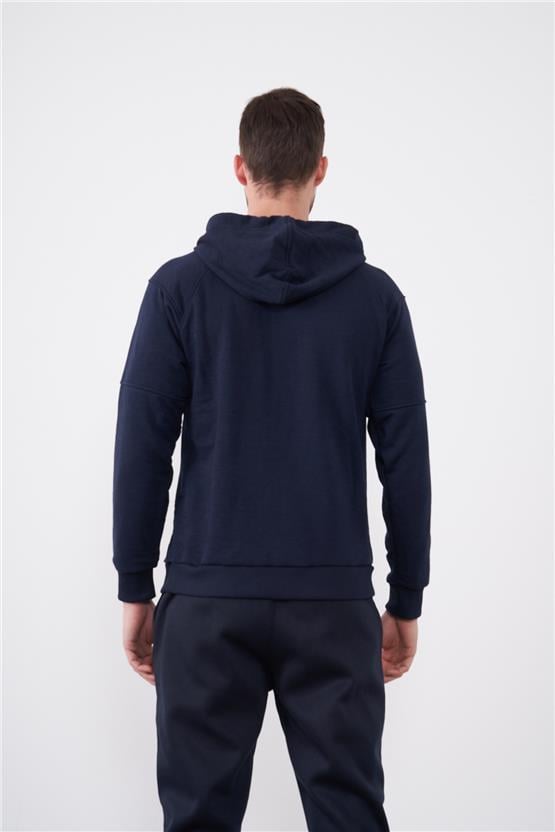 Çetinkaya Mentality 3229 3 İplik Şardonsuz Kapüşonlu Lacivert Sweatshirt