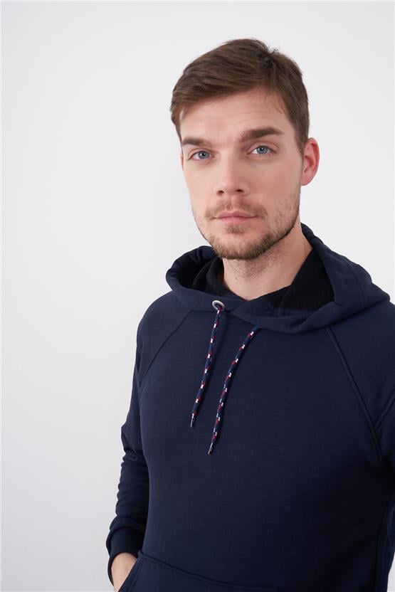 Çetinkaya Mentality 3229 3 İplik Şardonsuz Kapüşonlu Lacivert Sweatshirt