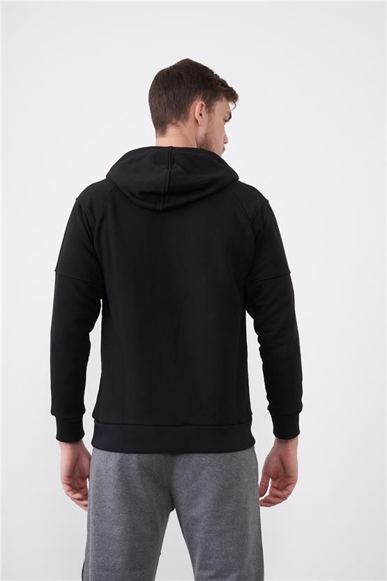 Çetinkaya Mentality 3229 3 İplik Şardonsuz Kapüşonlu Siyah Sweatshirt