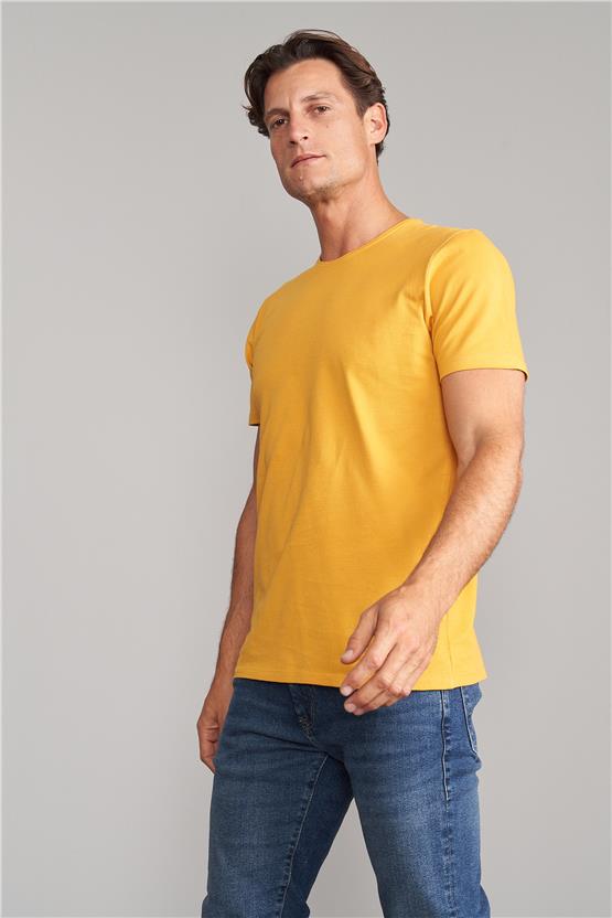 Çetinkaya Mentality 3249 Erkek Bisiklet Yaka Regular T-Shirt Hardal