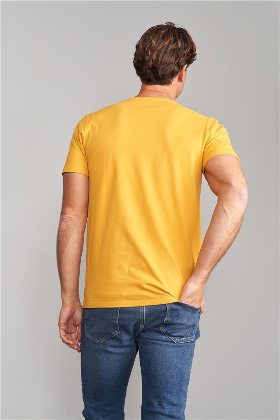 Çetinkaya Mentality 3249 Erkek Bisiklet Yaka Regular T-Shirt Hardal