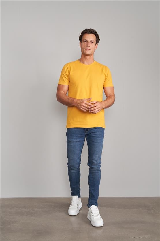 Çetinkaya Mentality 3249 Erkek Bisiklet Yaka Regular T-Shirt Hardal