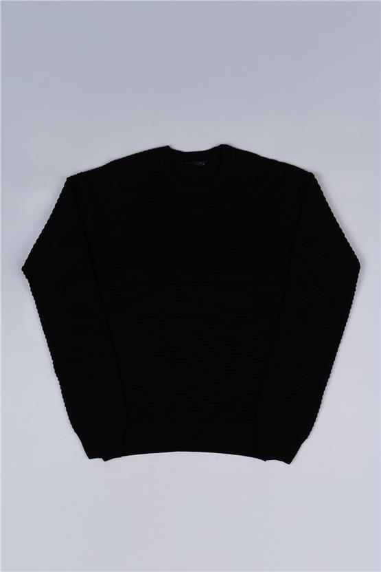 Çetinkaya Mentality 3261 Bisiklet Yaka Reglan Kol Siyah Triko