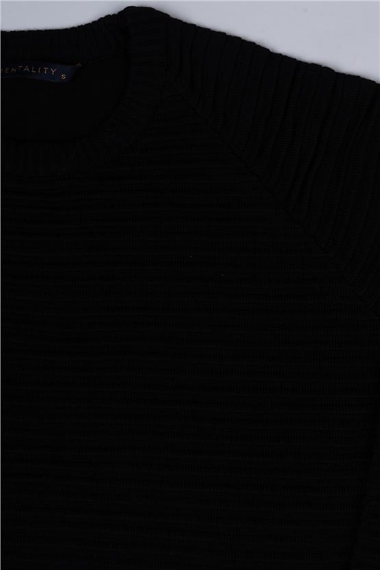 Çetinkaya Mentality 3261 Bisiklet Yaka Reglan Kol Siyah Triko