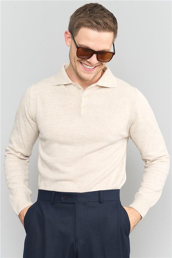 Çetinkaya Mentality 3339 Erkek Polo Yaka Kazak Bej