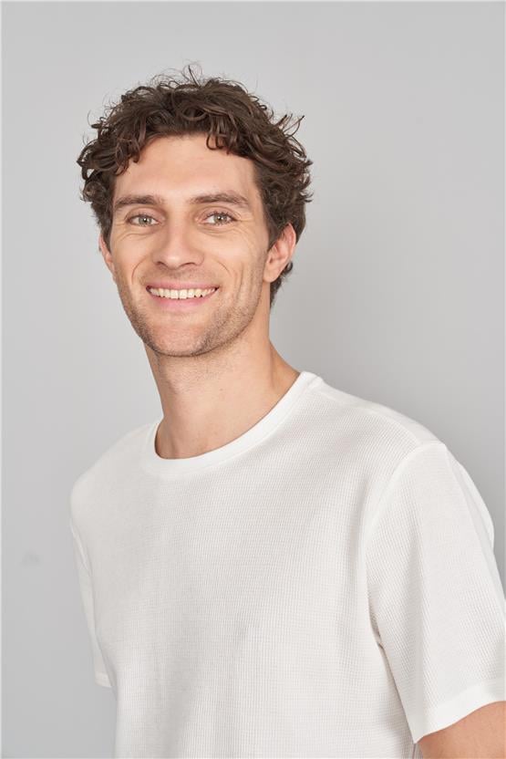 Çetinkaya Mentality 3394 Erkek Bisiklet Yaka Regular Waffle T-Shirt Krem