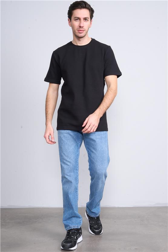 Çetinkaya Mentality 3394 Erkek Bisiklet Yaka Regular Waffle T-Shirt Siyah