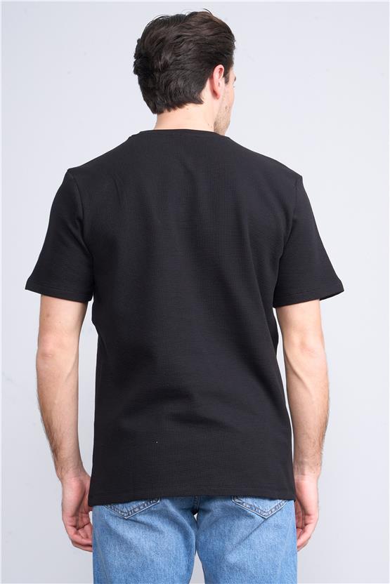 Çetinkaya Mentality 3394 Erkek Bisiklet Yaka Regular Waffle T-Shirt Siyah