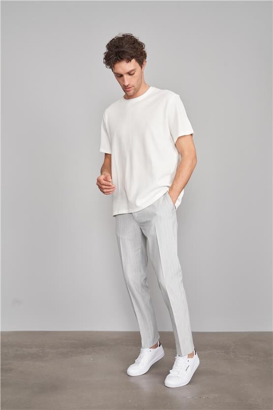 Çetinkaya Mentality 3394 Erkek Bisiklet Yaka Regular Waffle T-Shirt Krem