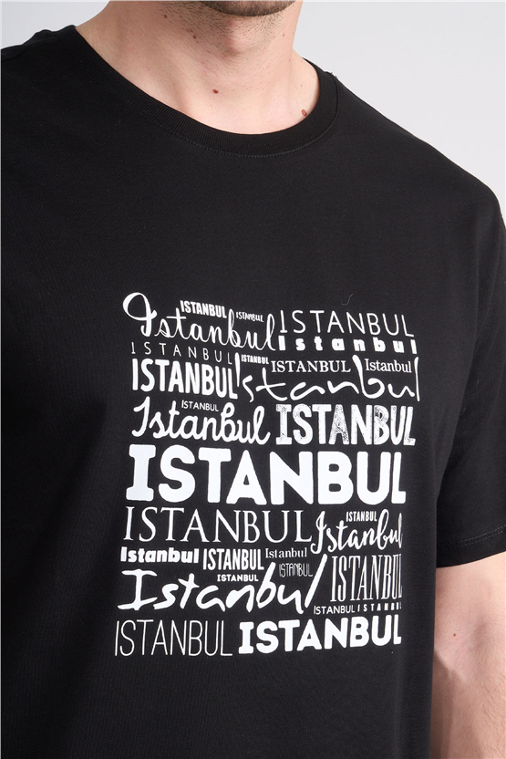 Çetinkaya Mentality 3400 Bisiklet Yaka Regular Baskılı T-shirt Siyah