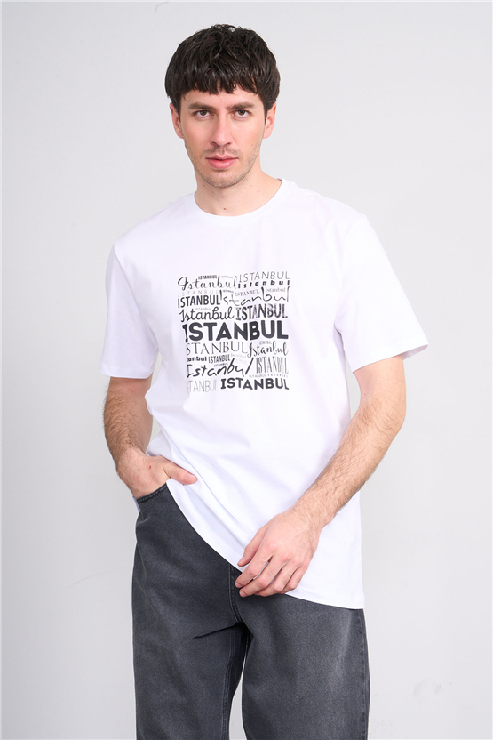 Çetinkaya Mentality 3400 Bisiklet Yaka Regular Baskılı T-shirt Beyaz