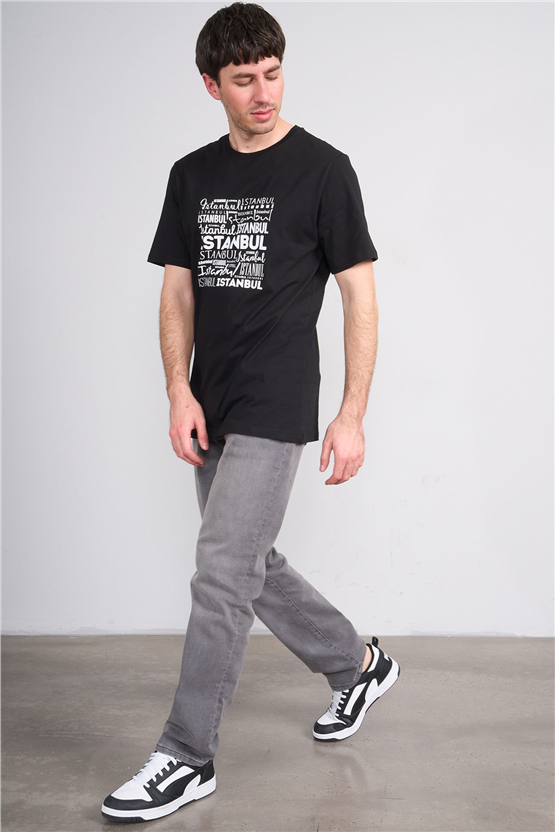 Çetinkaya Mentality 3400 Bisiklet Yaka Regular Baskılı T-shirt Siyah