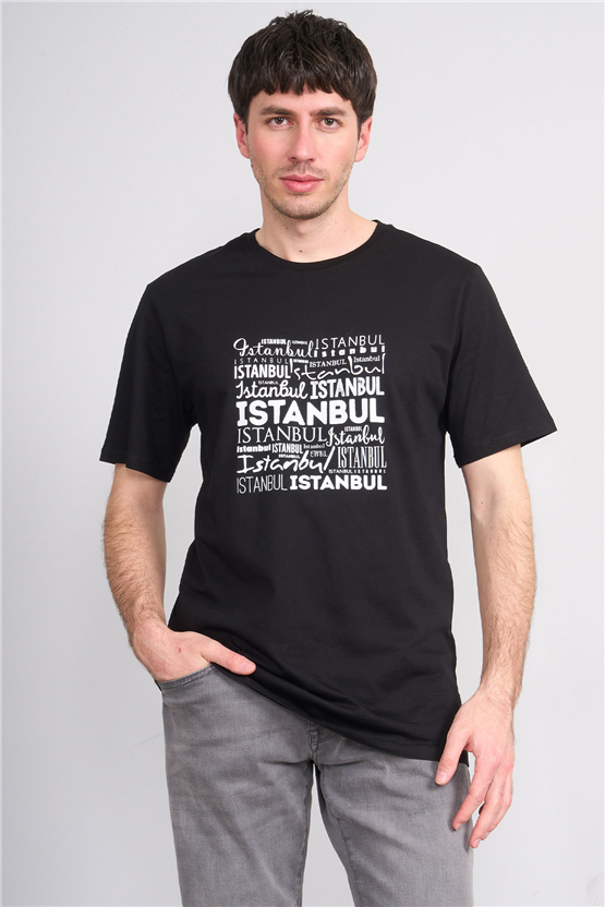 Çetinkaya Mentality 3400 Bisiklet Yaka Regular Baskılı T-shirt Siyah