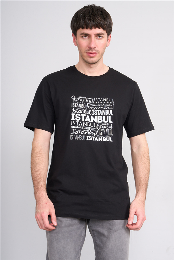 Çetinkaya Mentality 3400 Bisiklet Yaka Regular Baskılı T-shirt Siyah