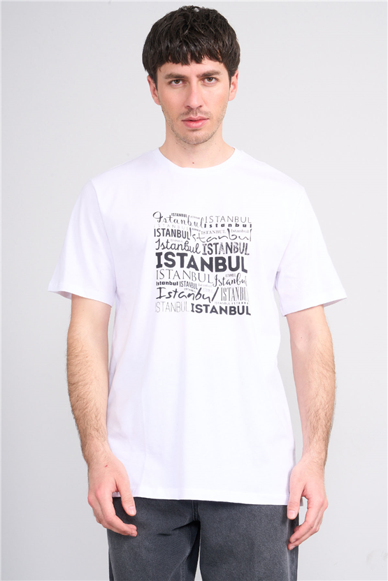 Çetinkaya Mentality 3400 Bisiklet Yaka Regular Baskılı T-shirt Beyaz