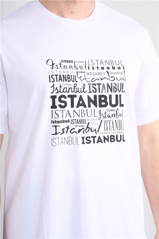 Çetinkaya Mentality 3400 Bisiklet Yaka Regular Baskılı T-shirt Beyaz