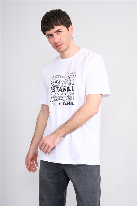Çetinkaya Mentality 3400 Bisiklet Yaka Regular Baskılı T-shirt Beyaz