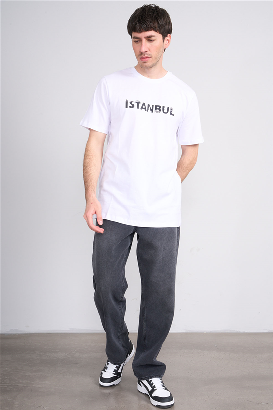 Çetinkaya Mentality 3401 Bisiklet Yaka Regular Baskılı T-shirt Beyaz