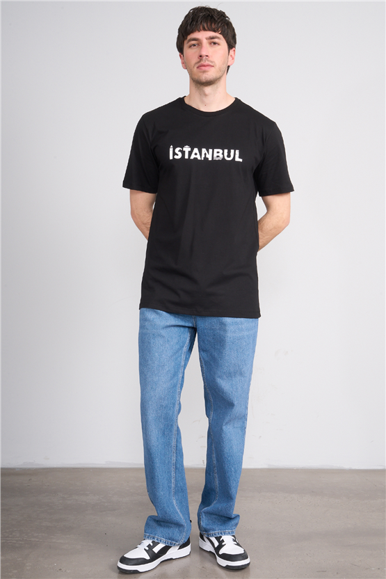 Çetinkaya Mentality 3401 Bisiklet Yaka Regular Baskılı T-shirt Siyah