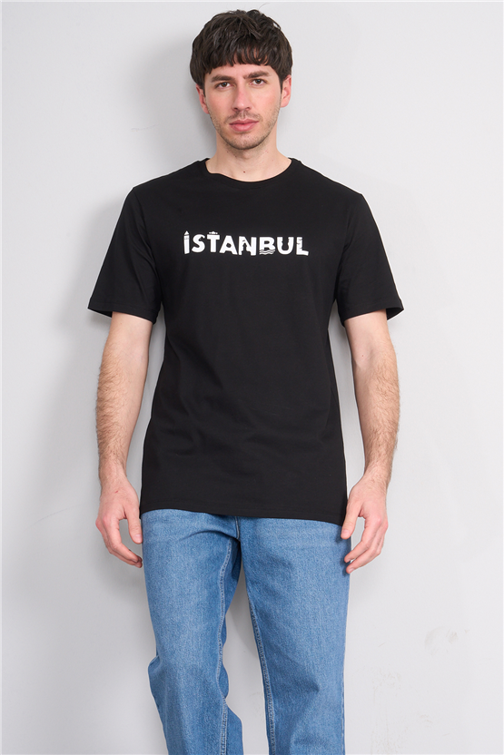 Çetinkaya Mentality 3401 Bisiklet Yaka Regular Baskılı T-shirt Siyah